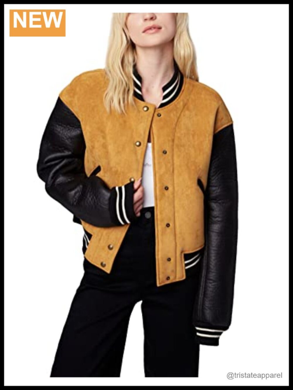 Womens Bonded Faux Suede and Leather Bomber Jacket